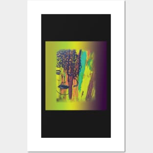 Abstract Acrylic Painting Curly Haired Girl Gradient Background Posters and Art